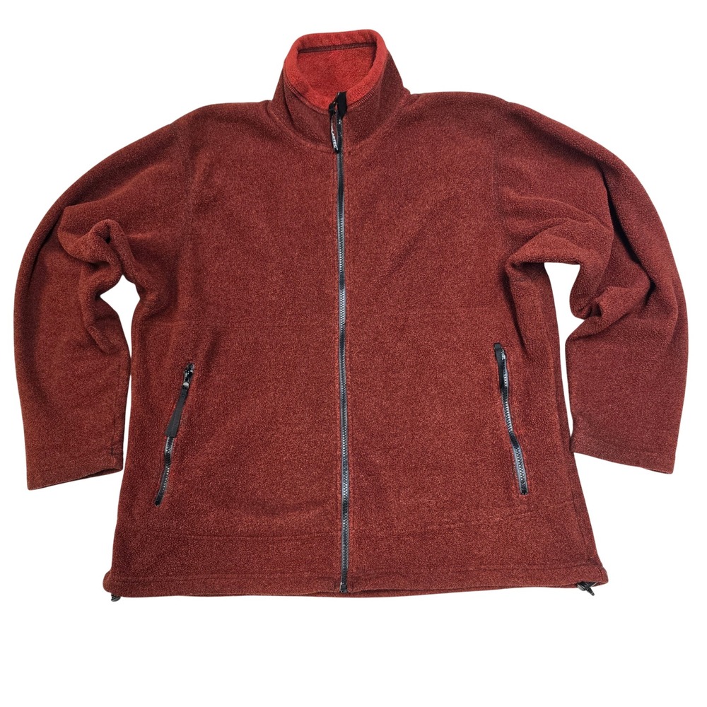 REI Mens Polartec Full Zip Fleece Jacket Rust Red Large Mock Neck Outdoor Layer